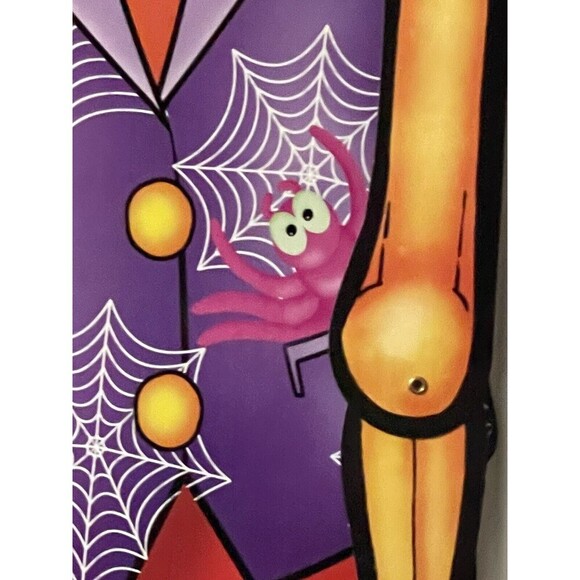 VINTAGE SKELETON JACK O’ LANTERN SPIDERWEB SUIT HALLOWEEN DECORATION DIE CUT 60” - Picture 6 of 13